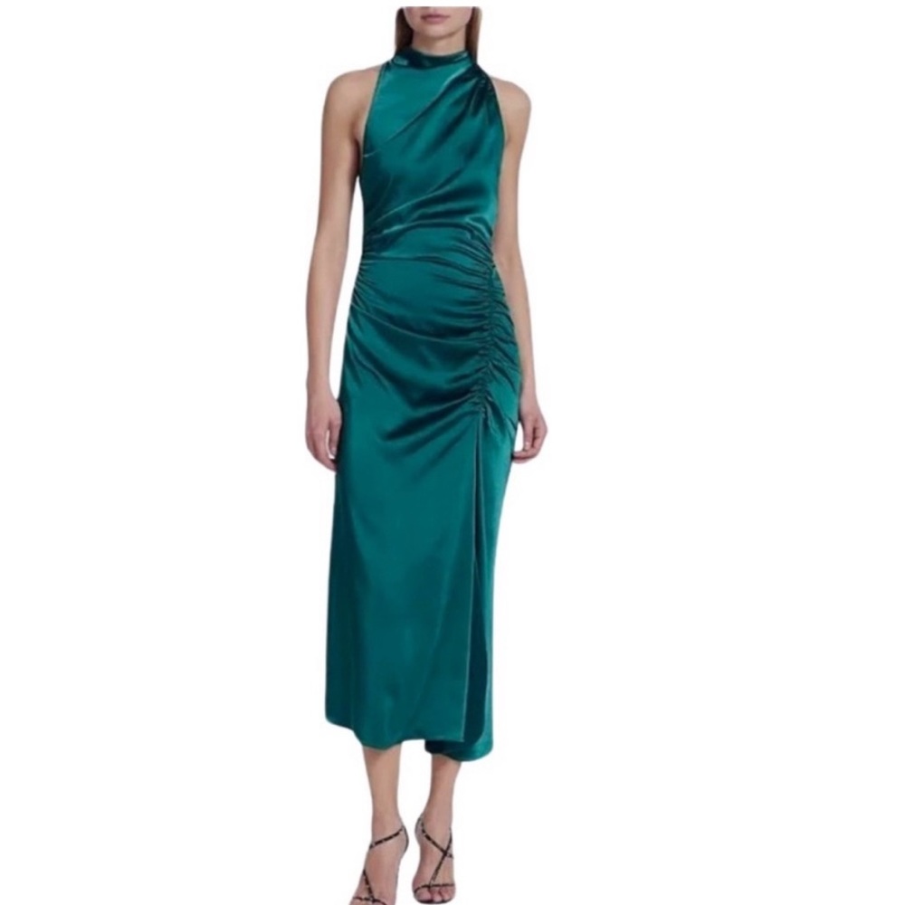 A.L.C. Inez Satin Midi Dress Size 6 NWT Emerald Green Sleeveless Cocktail Party